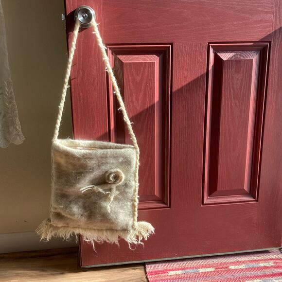 VTG Greek Tradition Tagari Bag Natural Beige Shepherd Saddlebag Wool Lined Boho - Picture 1 of 12